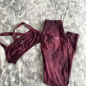 Women's Burgundy Sports Bra and Leggings Set